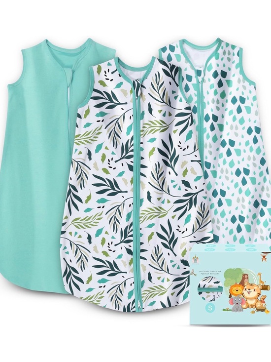 cute castle Other - 3-Pack Teal & White Leaf Print Baby Sleep Sacks